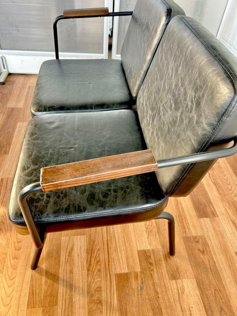 679 ゆかりん様カフェ チェア ベンチ 2人 スチール 黒 ブラック