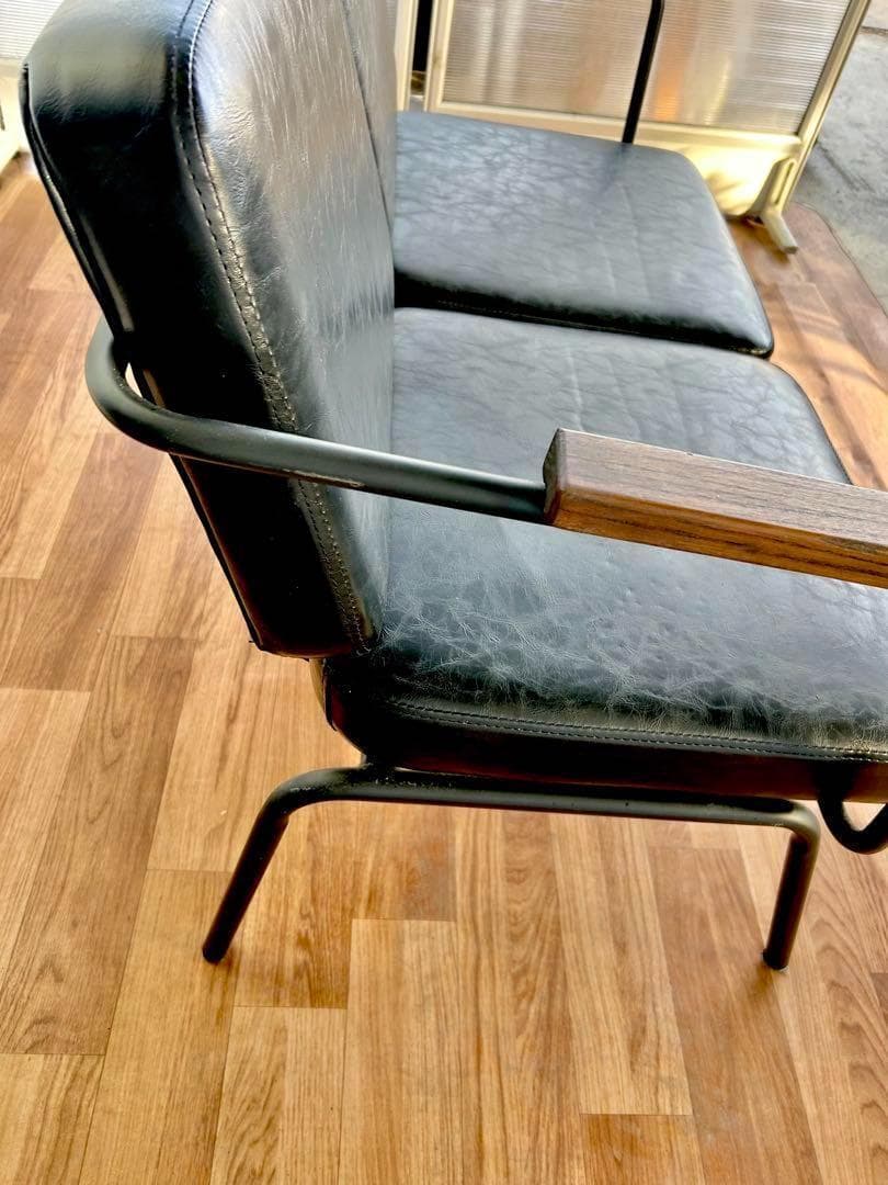 679 ゆかりん様カフェ チェア ベンチ 2人 スチール 黒 ブラック