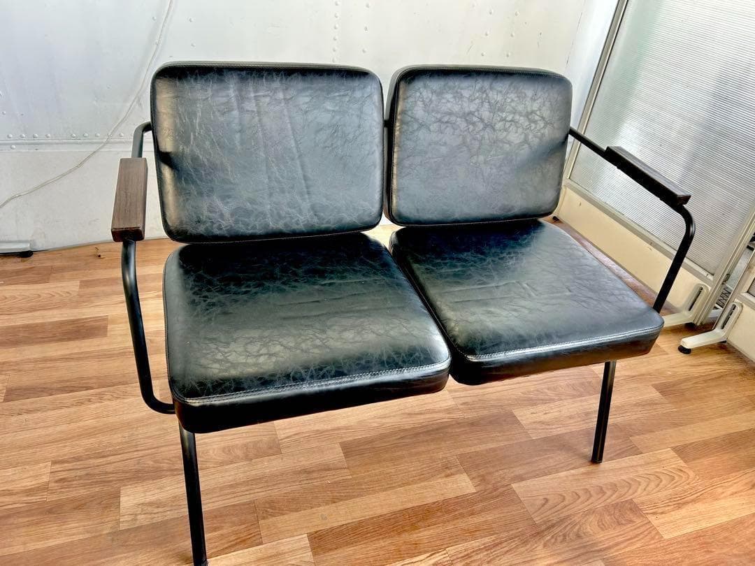 679 ゆかりん様カフェ チェア ベンチ 2人 スチール 黒 ブラック