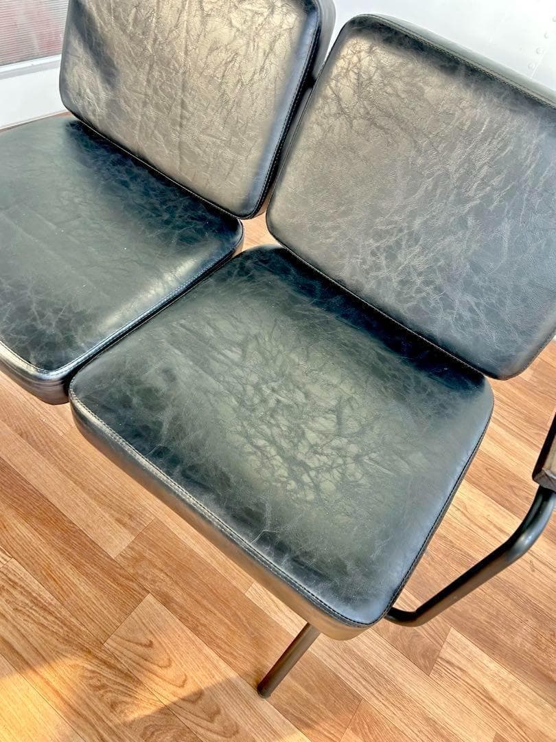 679 ゆかりん様カフェ チェア ベンチ 2人 スチール 黒 ブラック