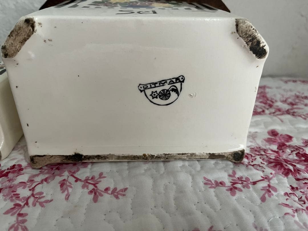 値下げフランスアンティークバラ柄の陶器のキャニスター6個セット& SELボックス