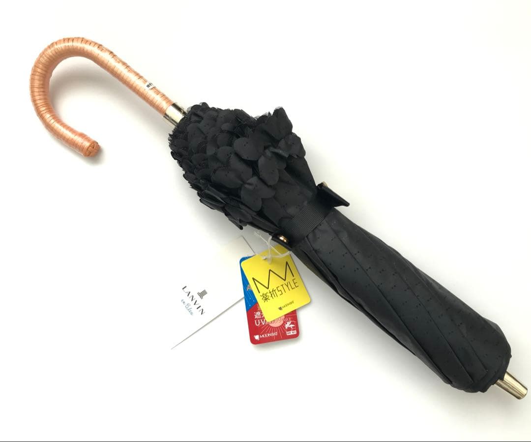 【新品】ランバンオンブルー　日傘　ドビーフリル　楽折　折りたたみ　晴雨兼用　黒