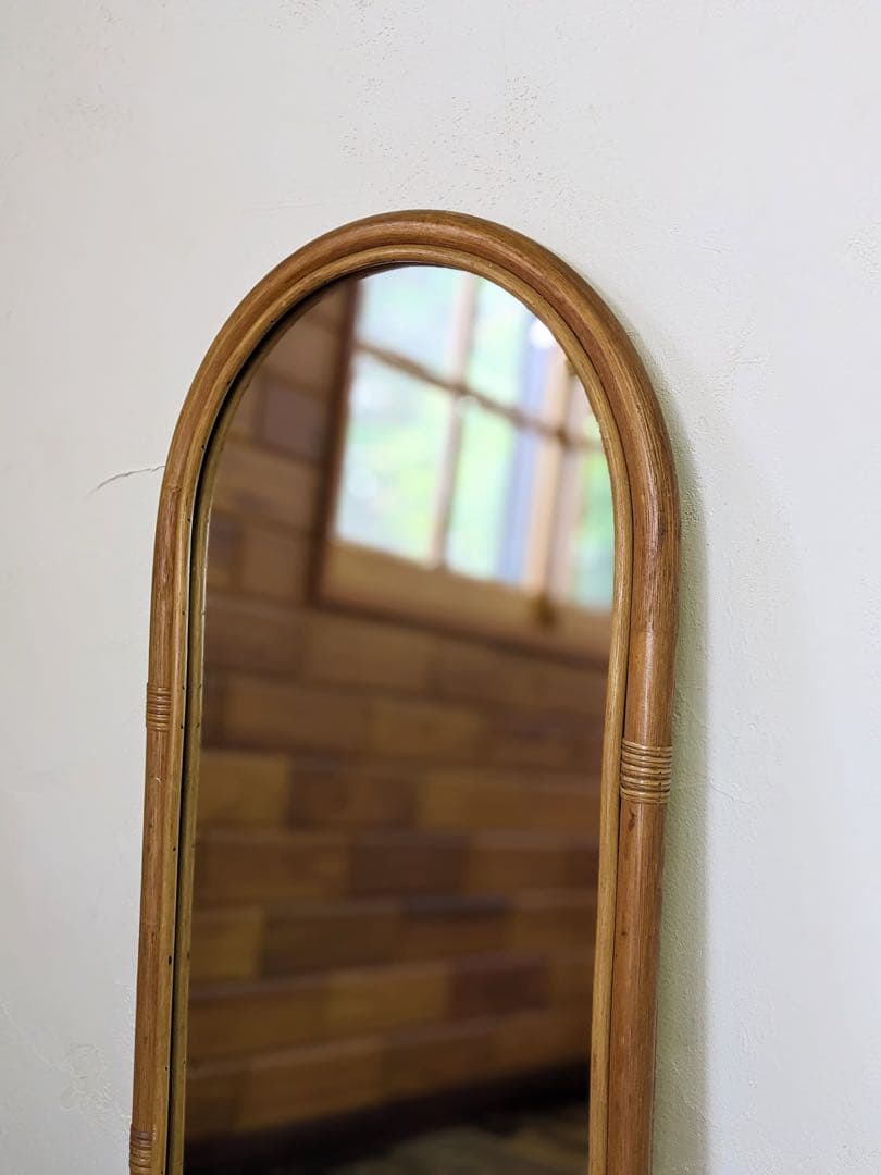 アーチ型ラタンスタンドミラー 大型