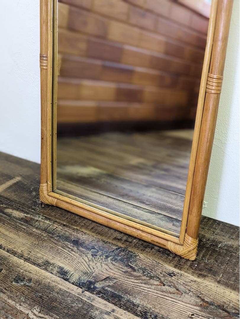 アーチ型ラタンスタンドミラー 大型