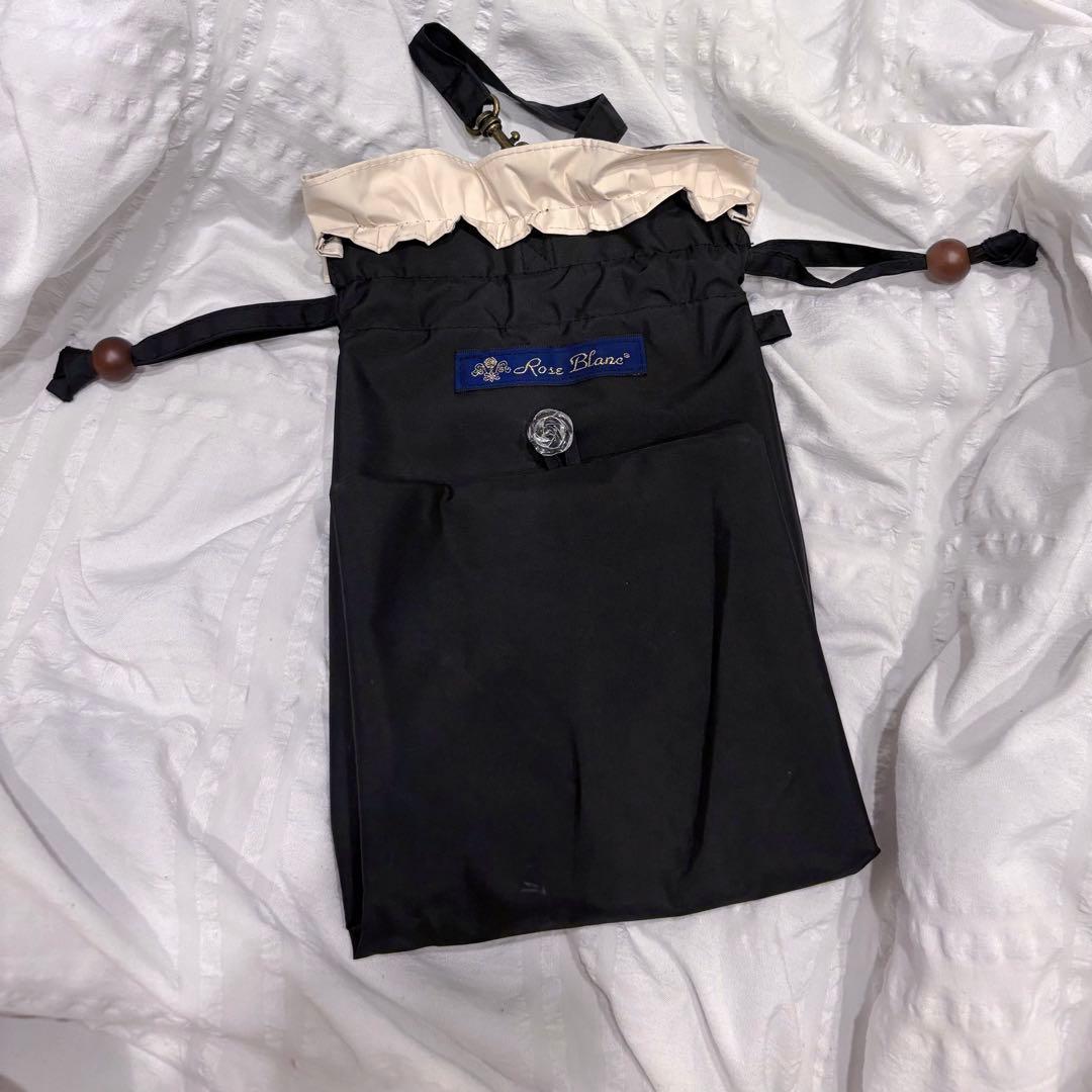 芦屋ロサブラン 日傘 3段折り フリル ブラック×ベージュ