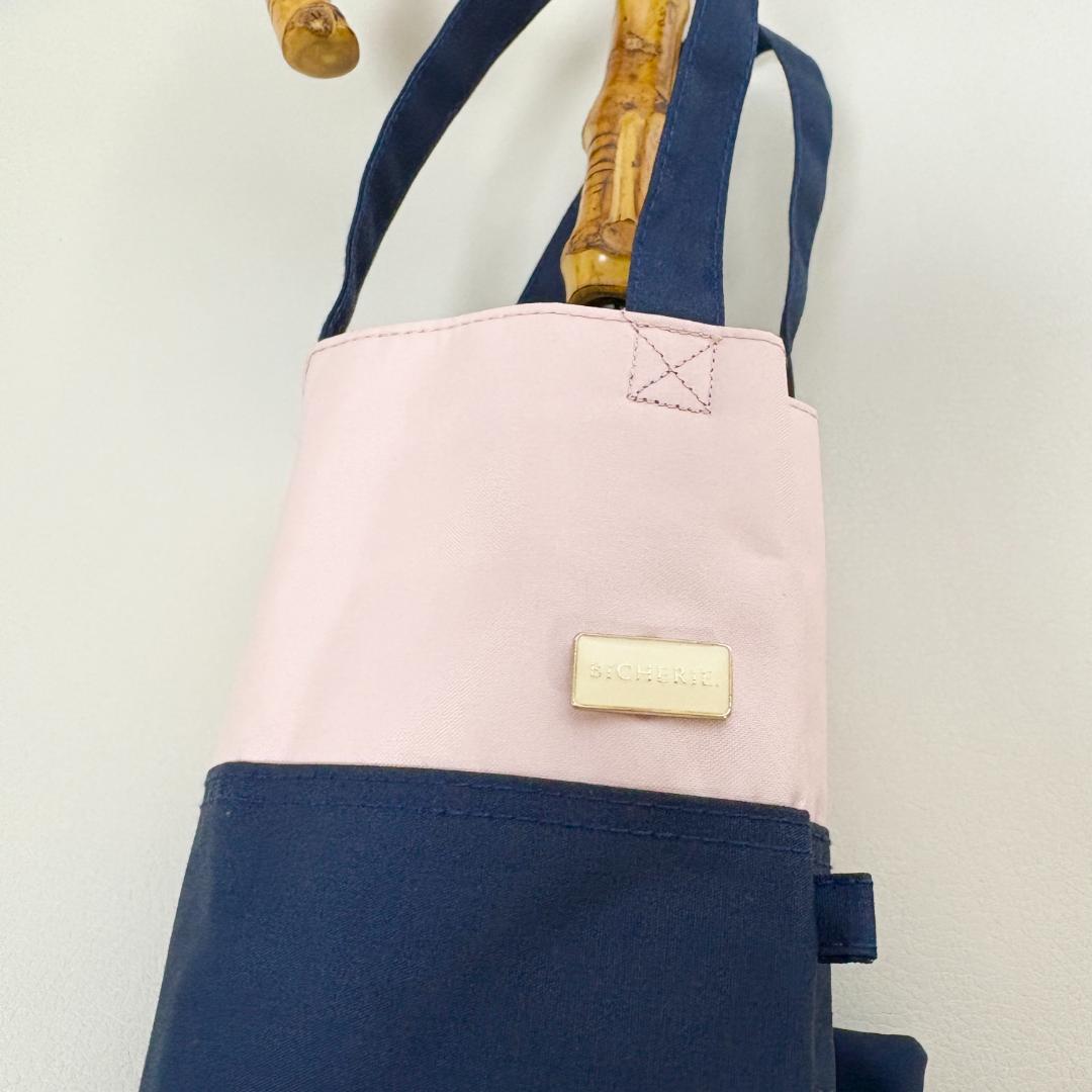 【未使用】ビシェリ　日傘　完全遮光　2段折りたたみ傘　ネイビー ピンク