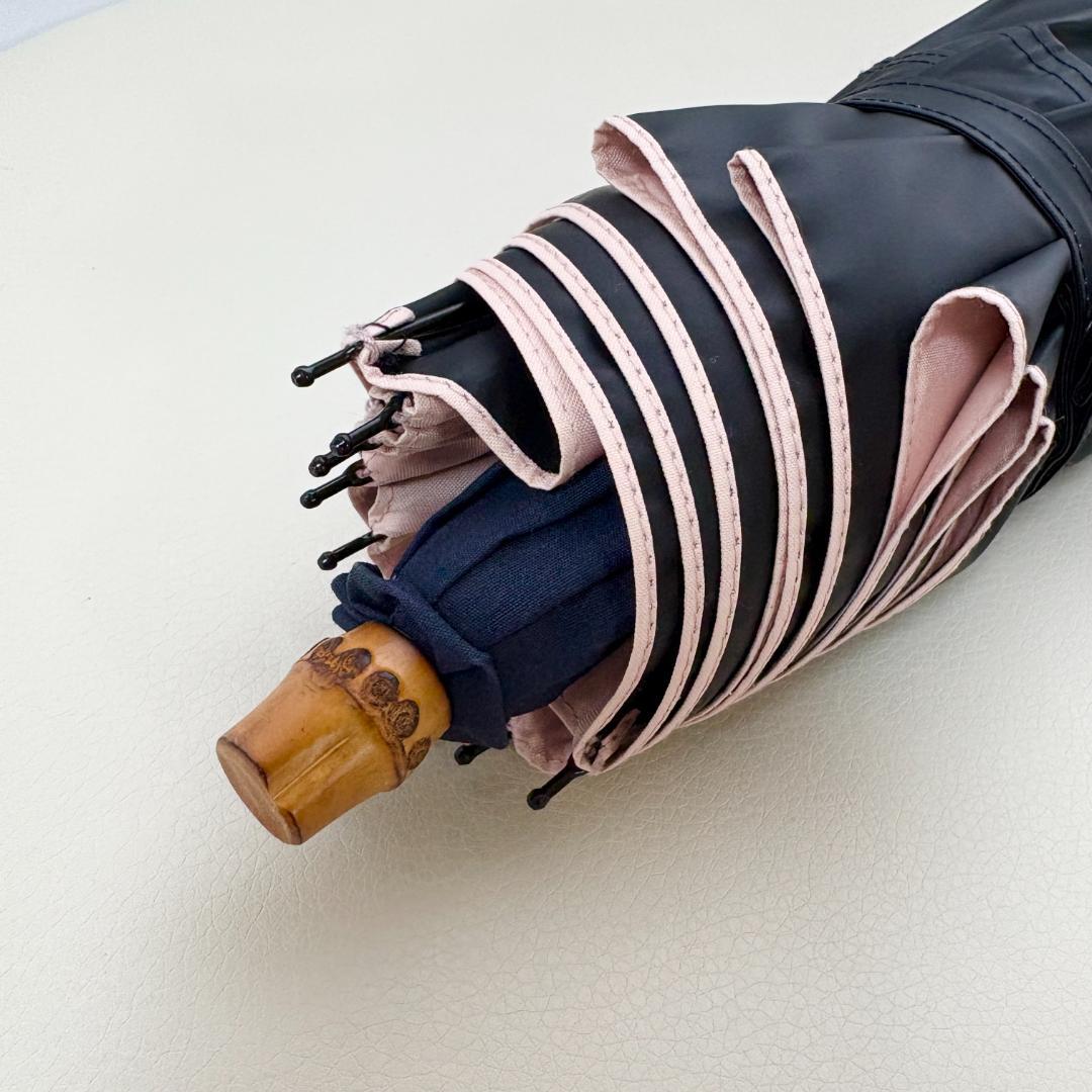 【未使用】ビシェリ　日傘　完全遮光　2段折りたたみ傘　ネイビー ピンク