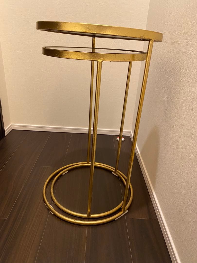 ZARA  ゴールド円形ガラスサイドテーブル2点セット