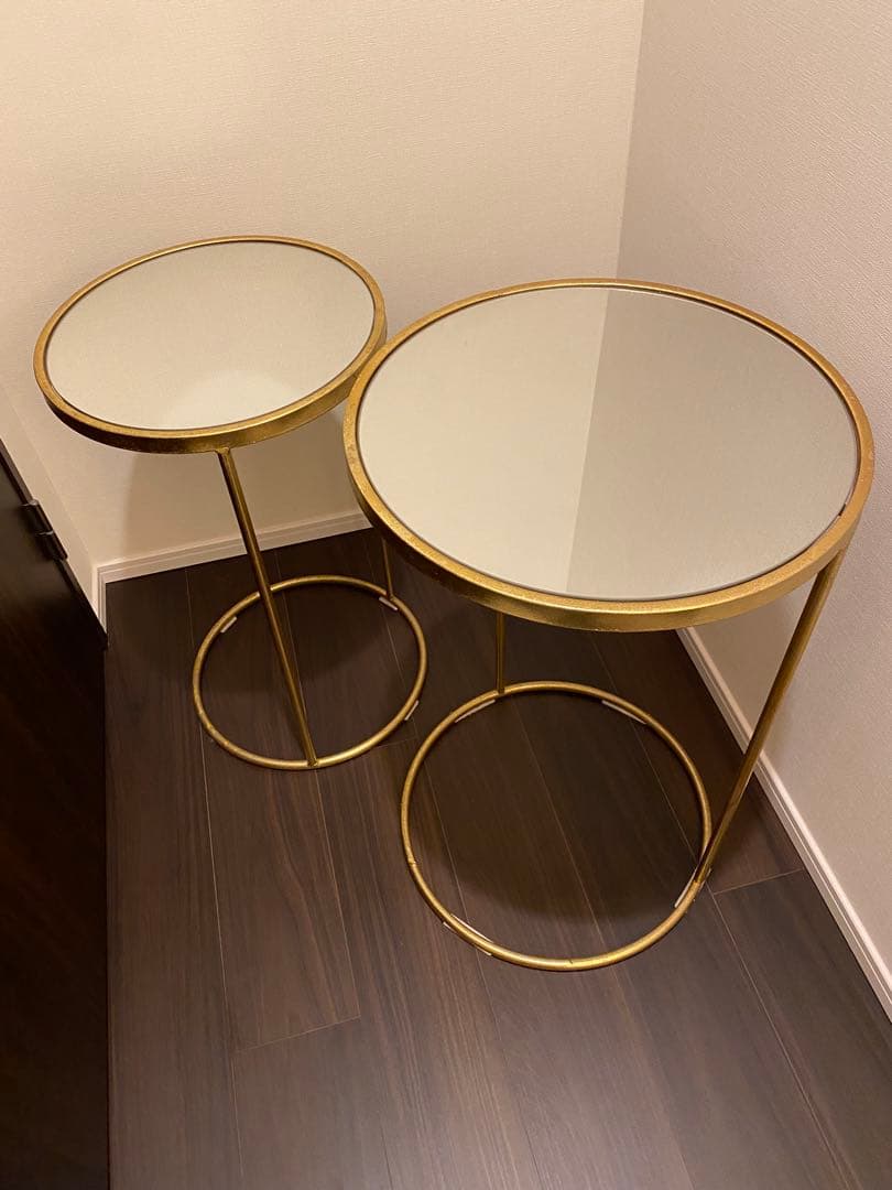 ZARA  ゴールド円形ガラスサイドテーブル2点セット