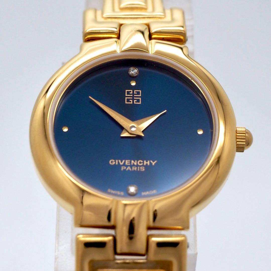 354【美品】GIVENCHY 時計　レディース ゴールド ダイヤ　バングル