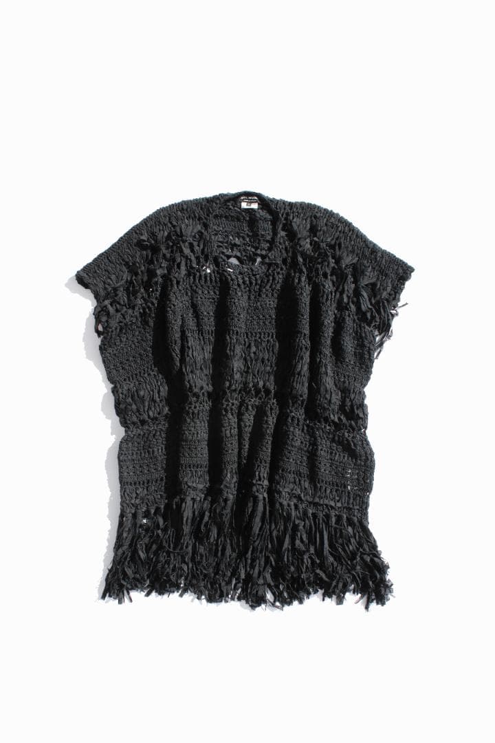 Junya Watanabe 編みデザインフリンジ半袖ワンピース 黒 CAPE