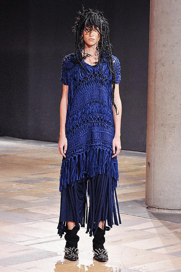 Junya Watanabe 編みデザインフリンジ半袖ワンピース 黒 CAPE