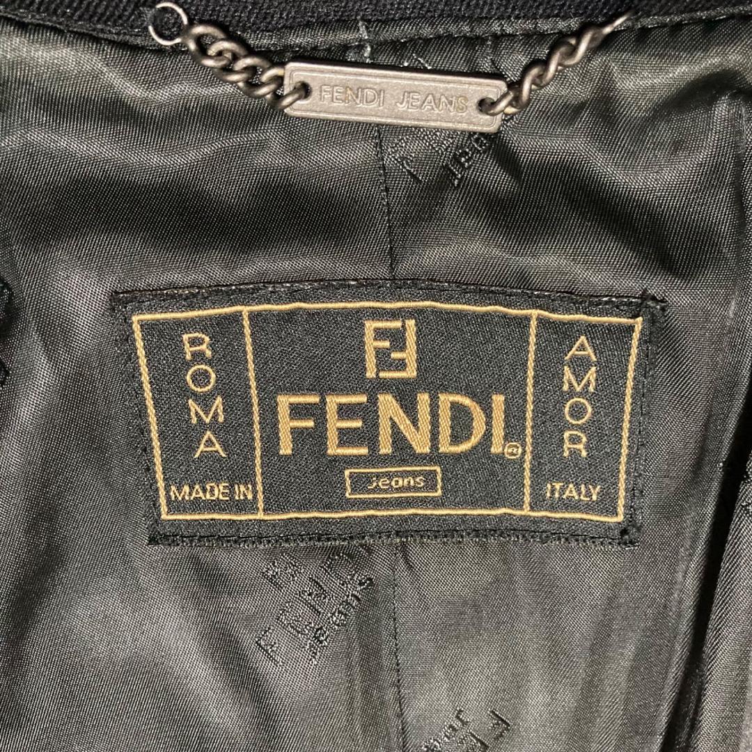 14442✨フェンディ 40 ロゴライン ウール ジップコート 黒 ブラック