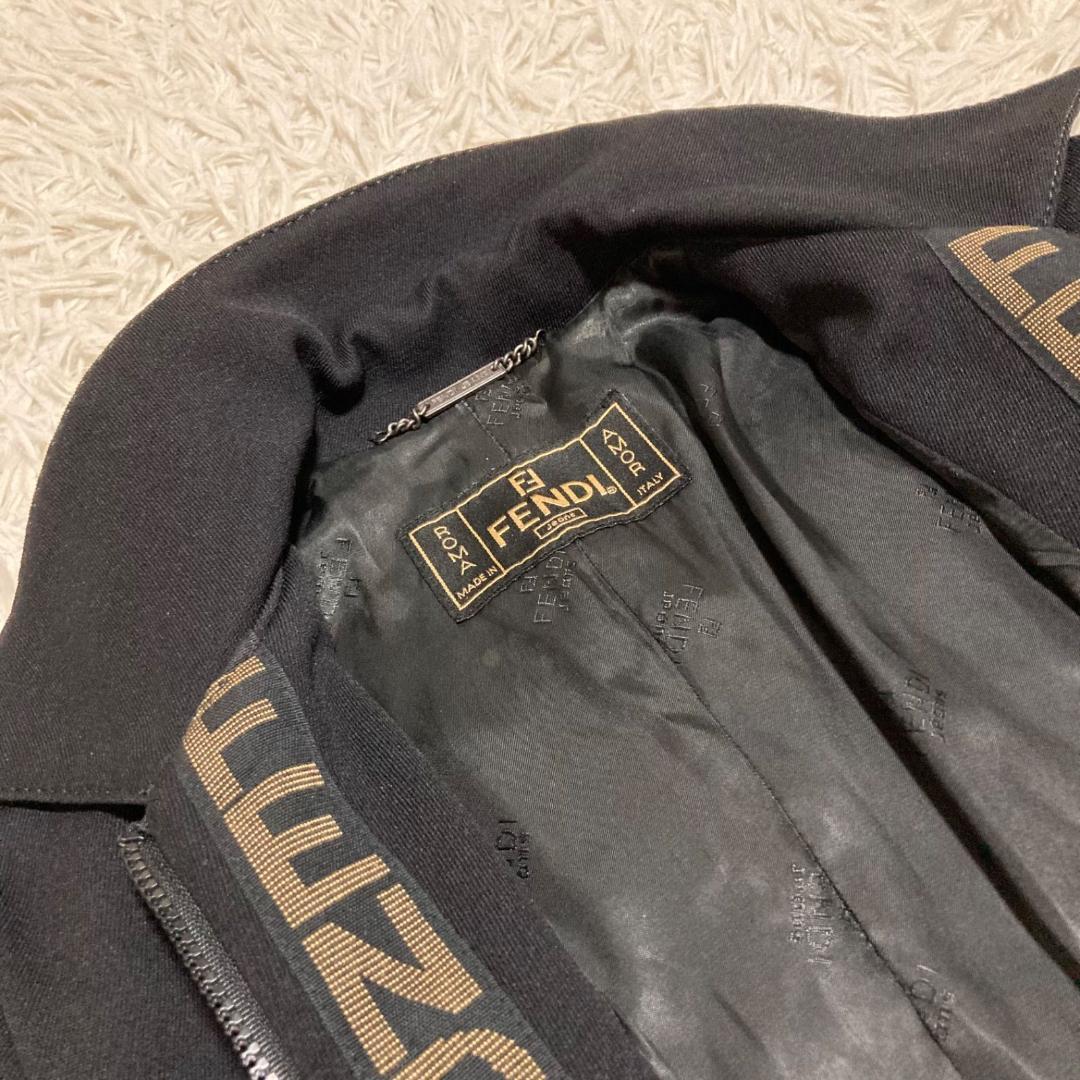 14442✨フェンディ 40 ロゴライン ウール ジップコート 黒 ブラック