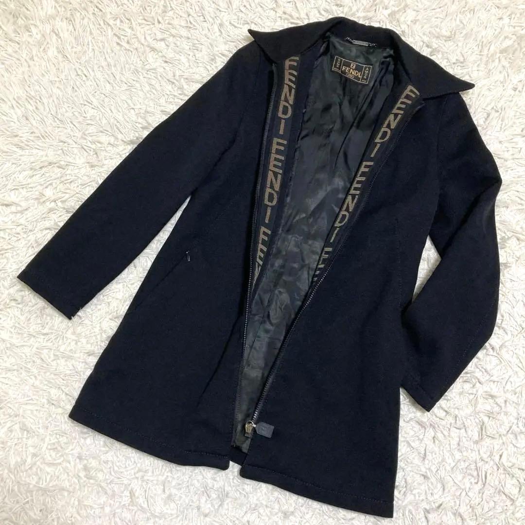 14442✨フェンディ 40 ロゴライン ウール ジップコート 黒 ブラック