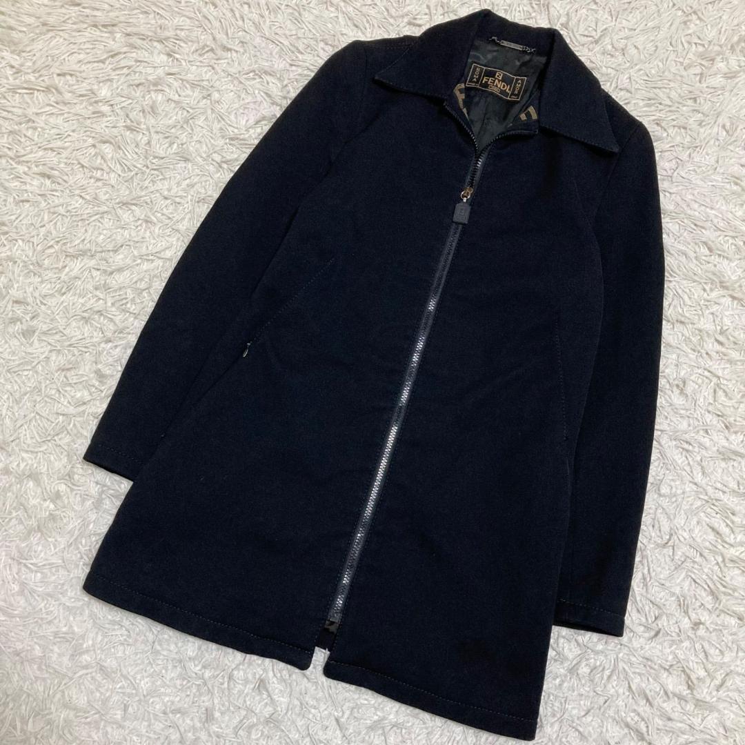 14442✨フェンディ 40 ロゴライン ウール ジップコート 黒 ブラック