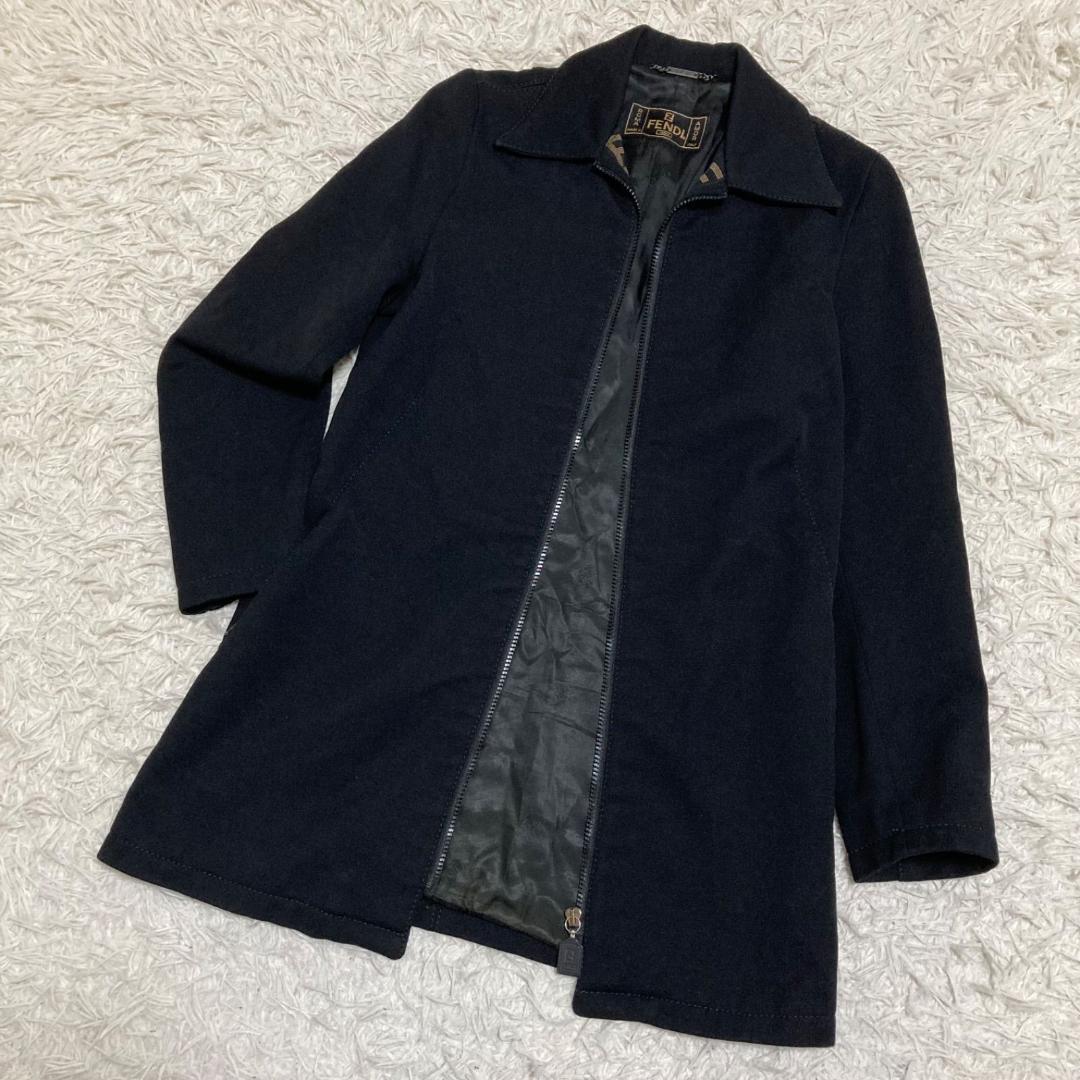 14442✨フェンディ 40 ロゴライン ウール ジップコート 黒 ブラック