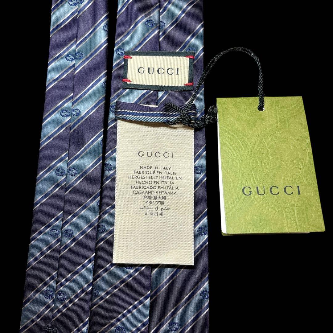 未使用 GUCCI 上品配色 GG柄 ネクタイ レジメンタル 細身