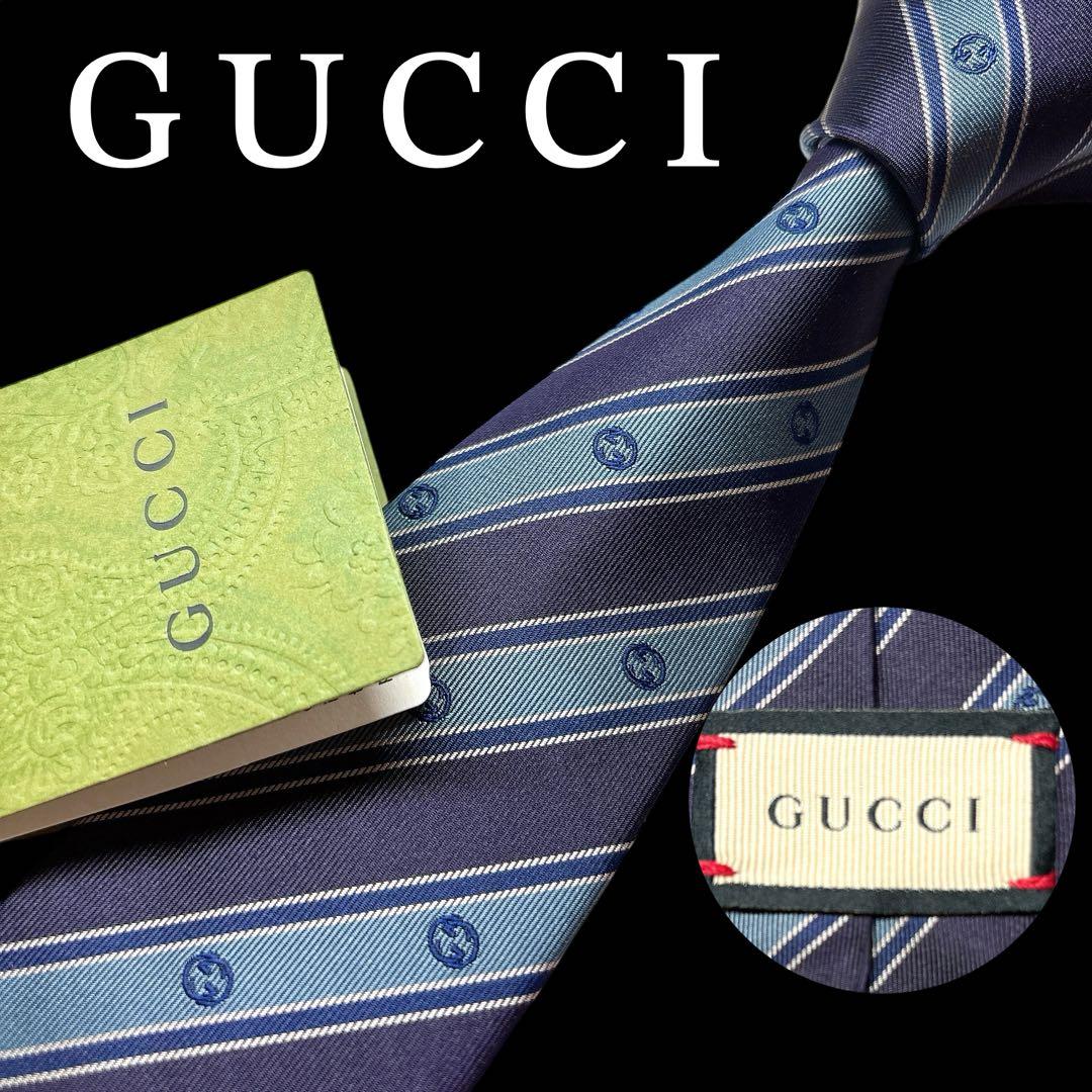 未使用 GUCCI 上品配色 GG柄 ネクタイ レジメンタル 細身