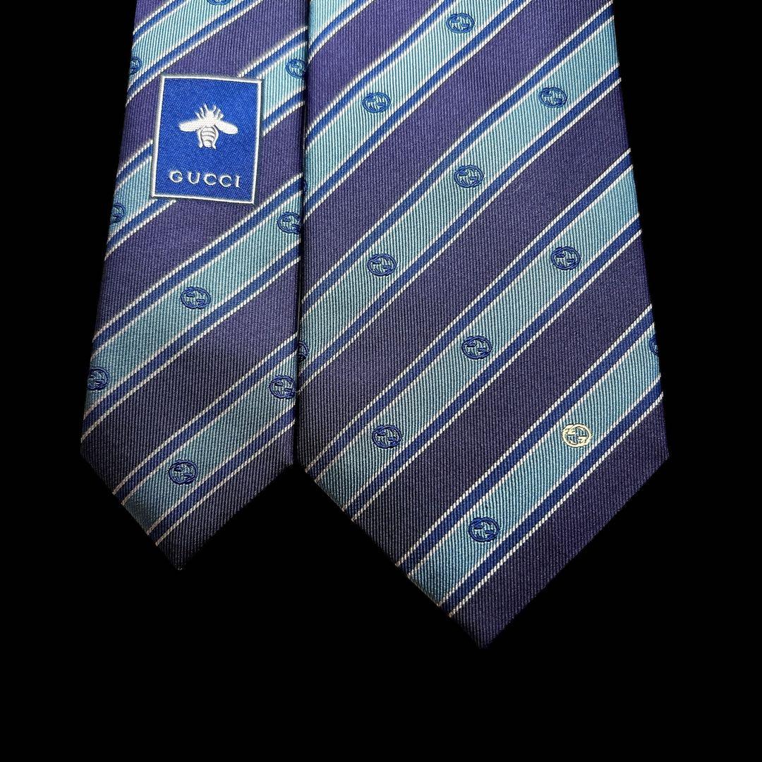 未使用 GUCCI 上品配色 GG柄 ネクタイ レジメンタル 細身