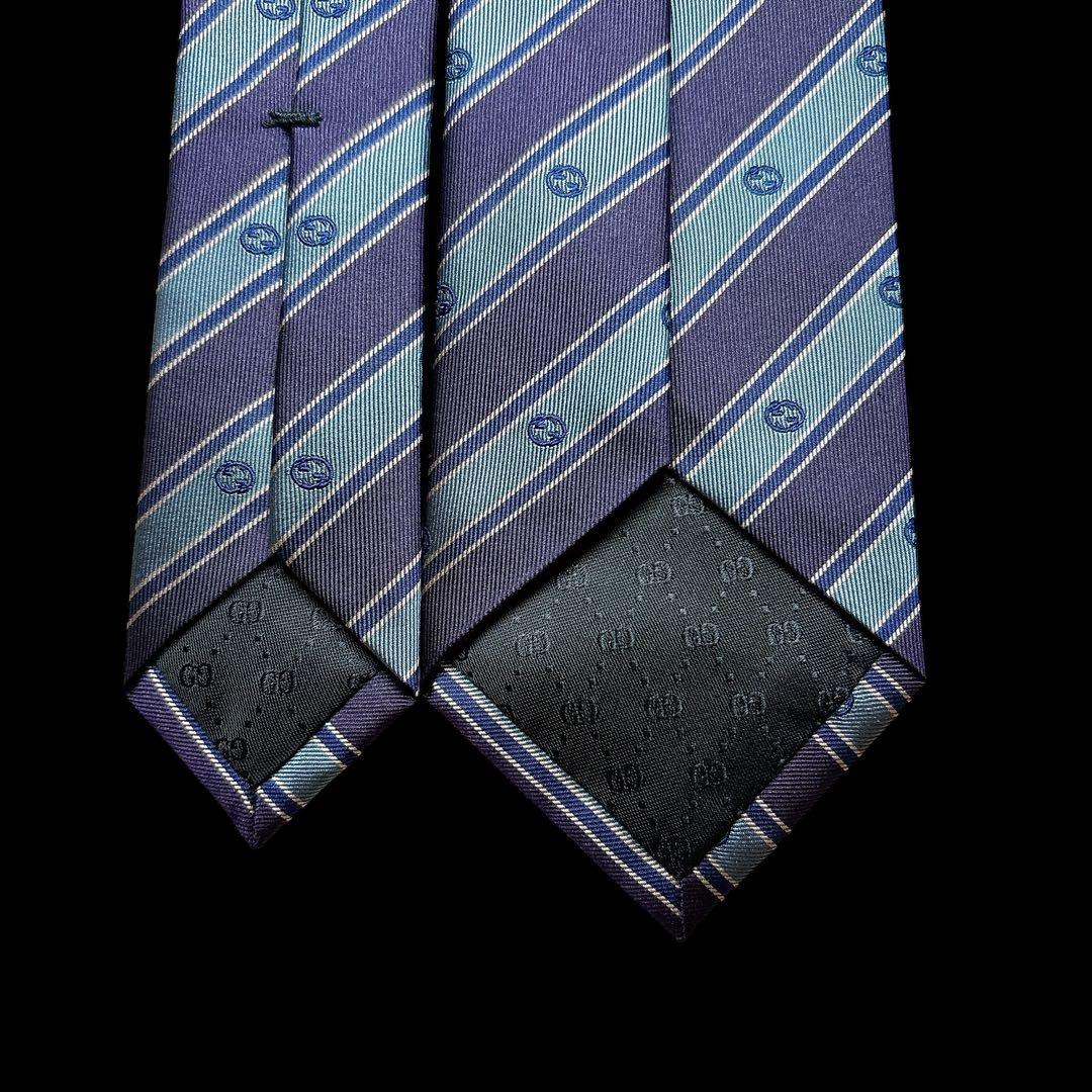 未使用 GUCCI 上品配色 GG柄 ネクタイ レジメンタル 細身