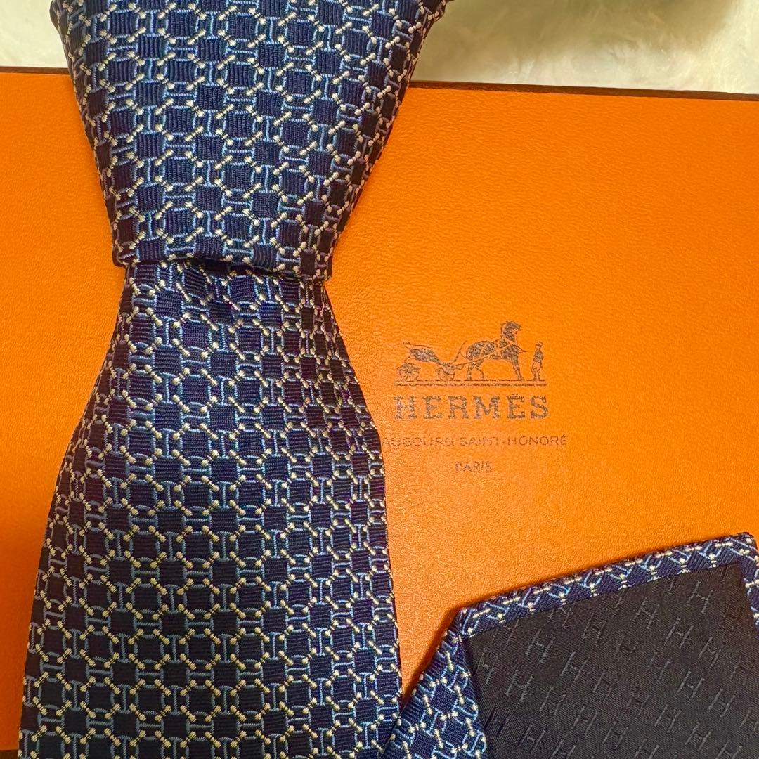 【希少✨極美品】HERMES ネクタイ 659241T シェーヌダンクル柄