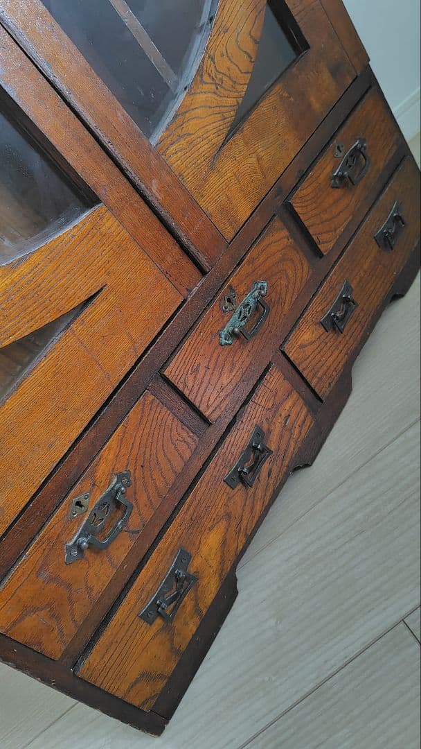 古家具　昭和レトロ　アンティーク 木製ガラス扉収納棚