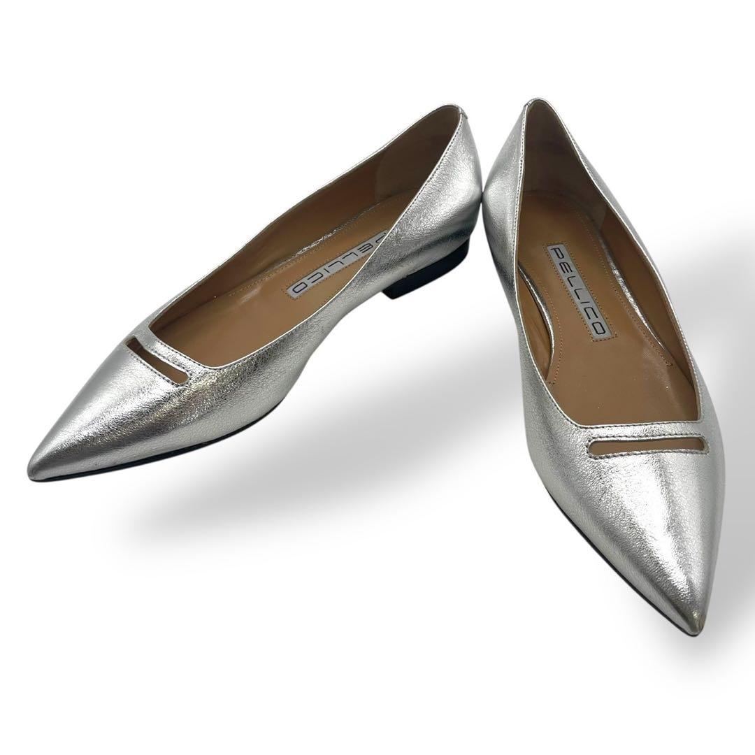 極美品　ペリーコ　フラットシューズ　マニア　アネッリ　シルバー　36 23cm