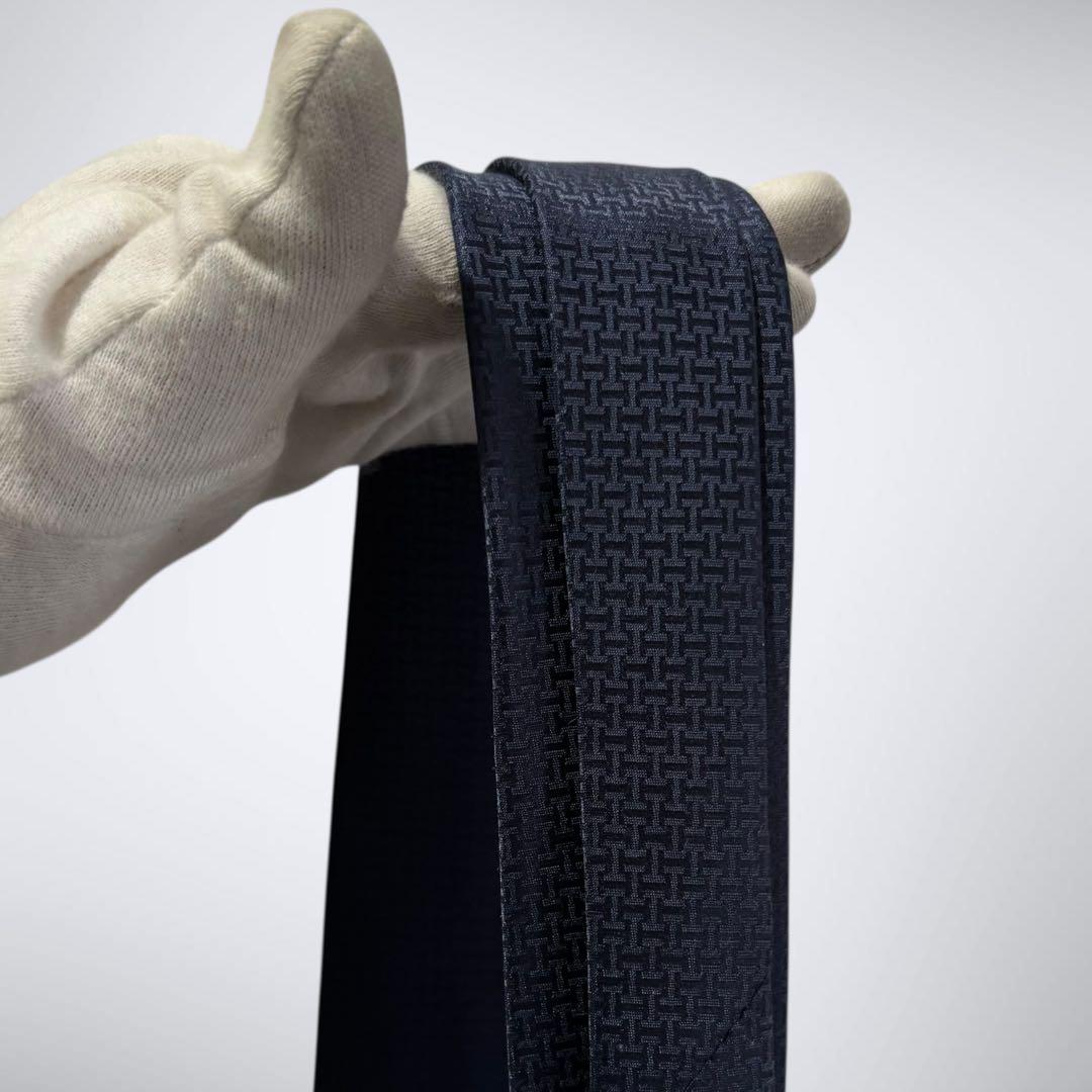 【定番人気】 HERMES エルメス ネクタイ ファソネ H柄 ネイビー シルク