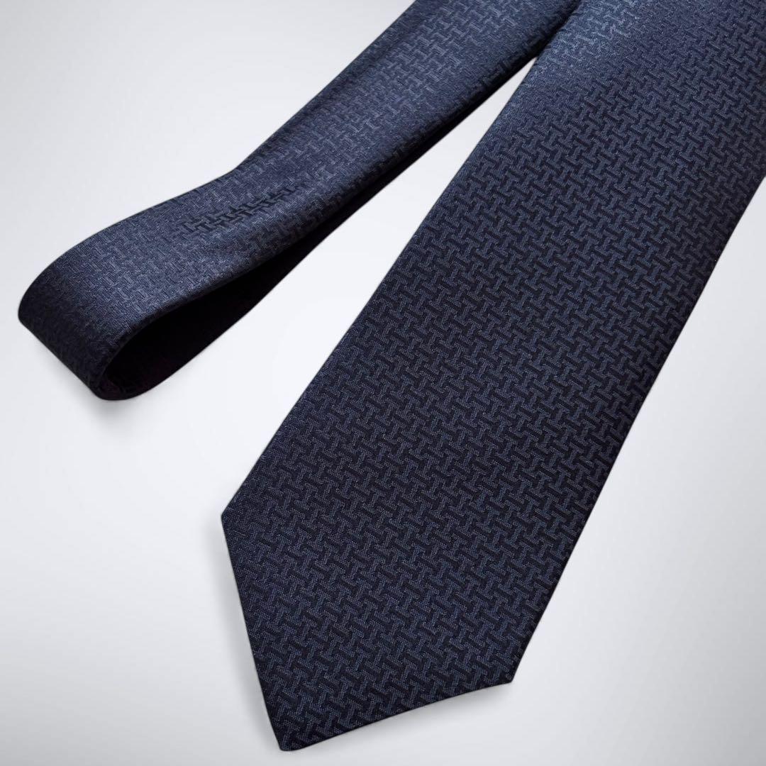 【定番人気】 HERMES エルメス ネクタイ ファソネ H柄 ネイビー シルク