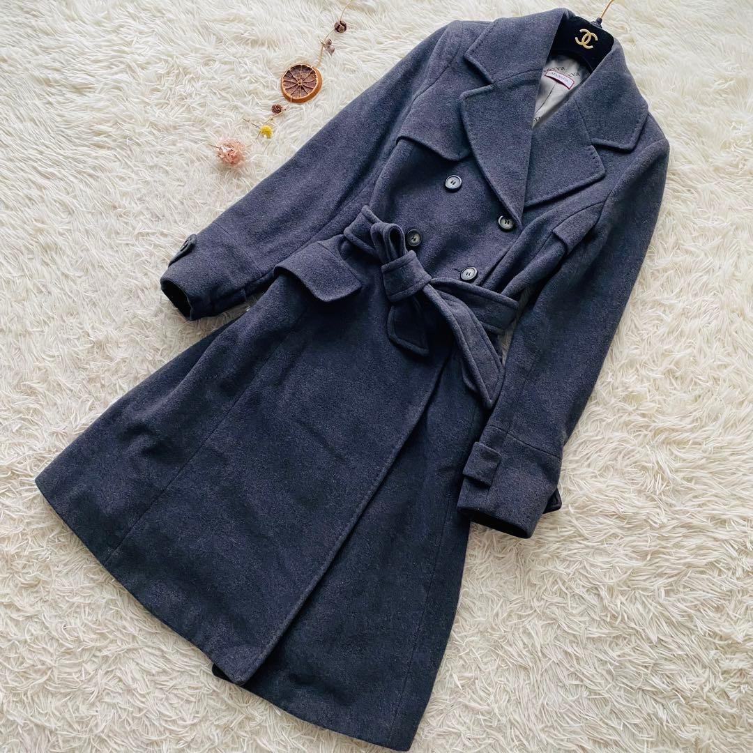 良品 マックスマーラ アンゴラ混 ダブル マキシ ベルテッドコート イタリア製