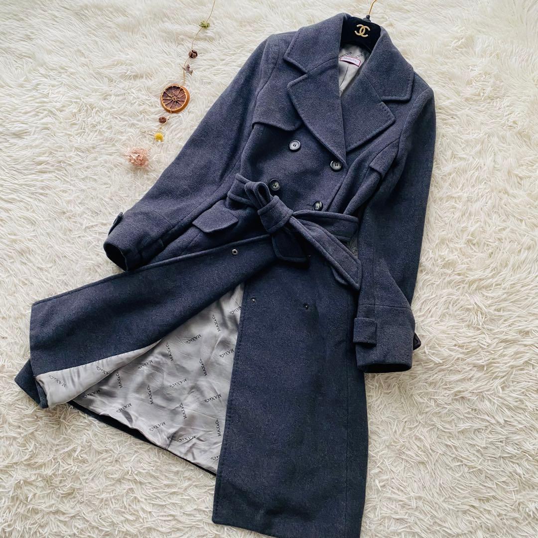 良品 マックスマーラ アンゴラ混 ダブル マキシ ベルテッドコート イタリア製