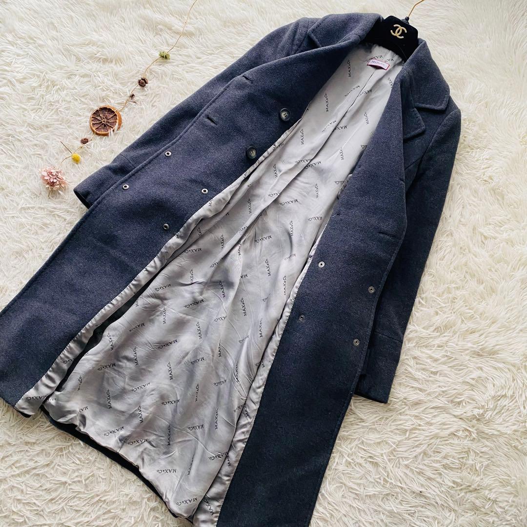 良品 マックスマーラ アンゴラ混 ダブル マキシ ベルテッドコート イタリア製