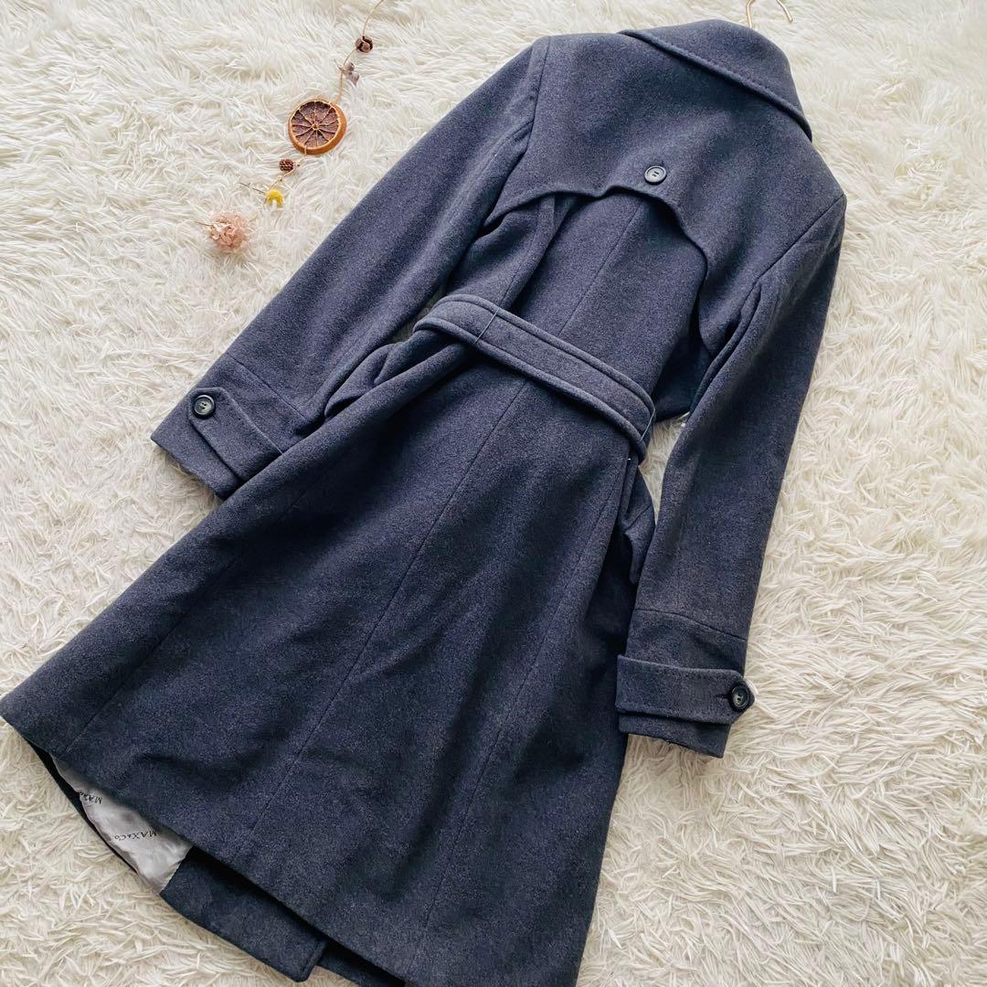 良品 マックスマーラ アンゴラ混 ダブル マキシ ベルテッドコート イタリア製