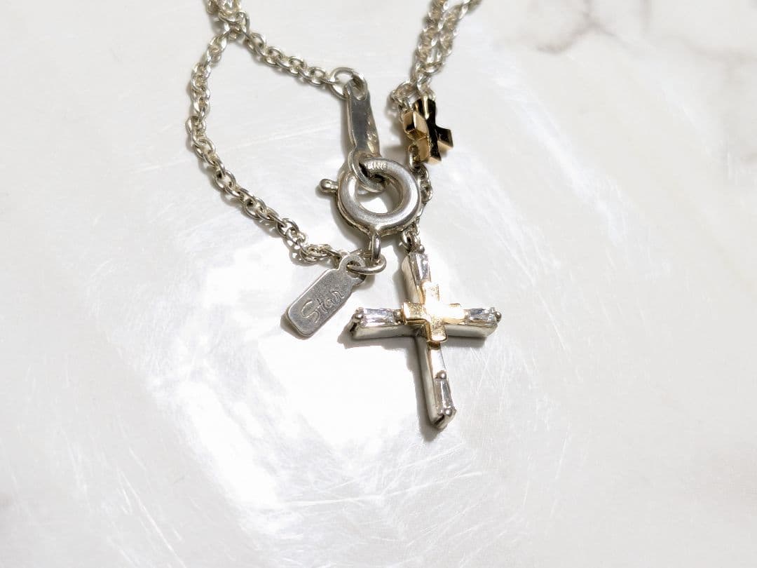スタージュエリー　K14　金　シルバー925銀　ダブル　クロス　ネックレス