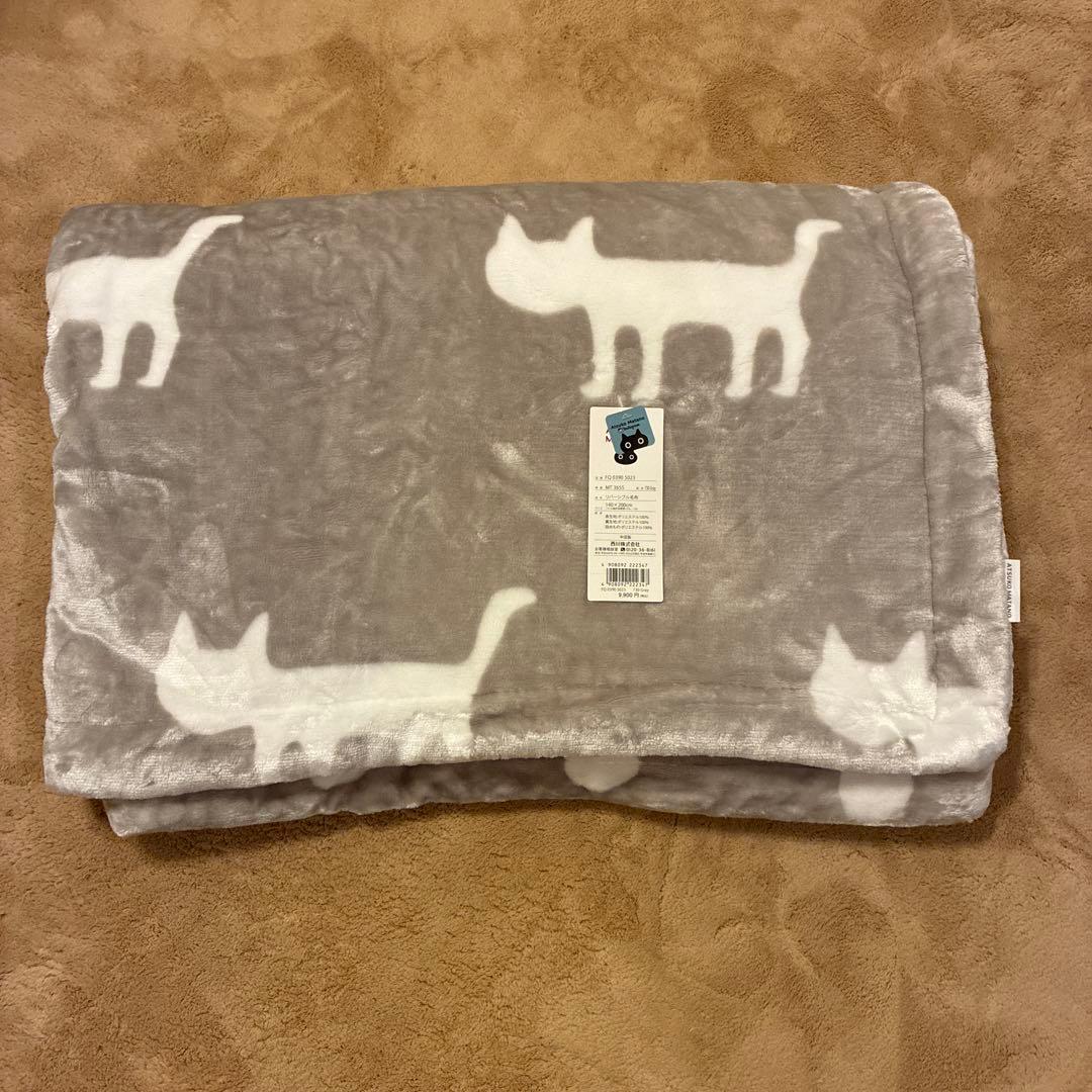 マタノアツコ　リバーシブルケット　シルエット猫　シングル　西川