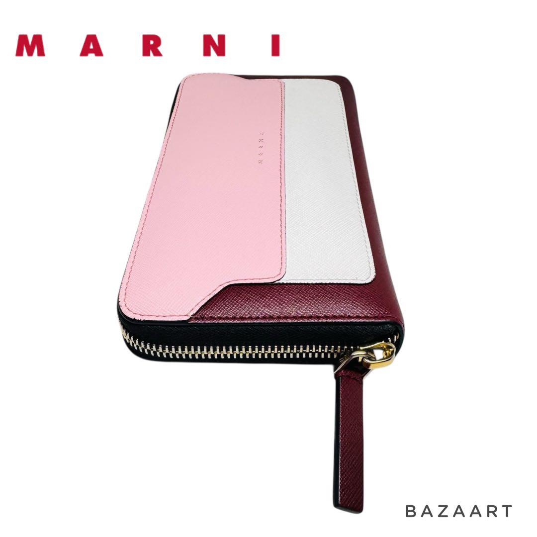 MARNI マルニ バイカラー ピンク バーガンディ ホワイト 長財布 ラウンド