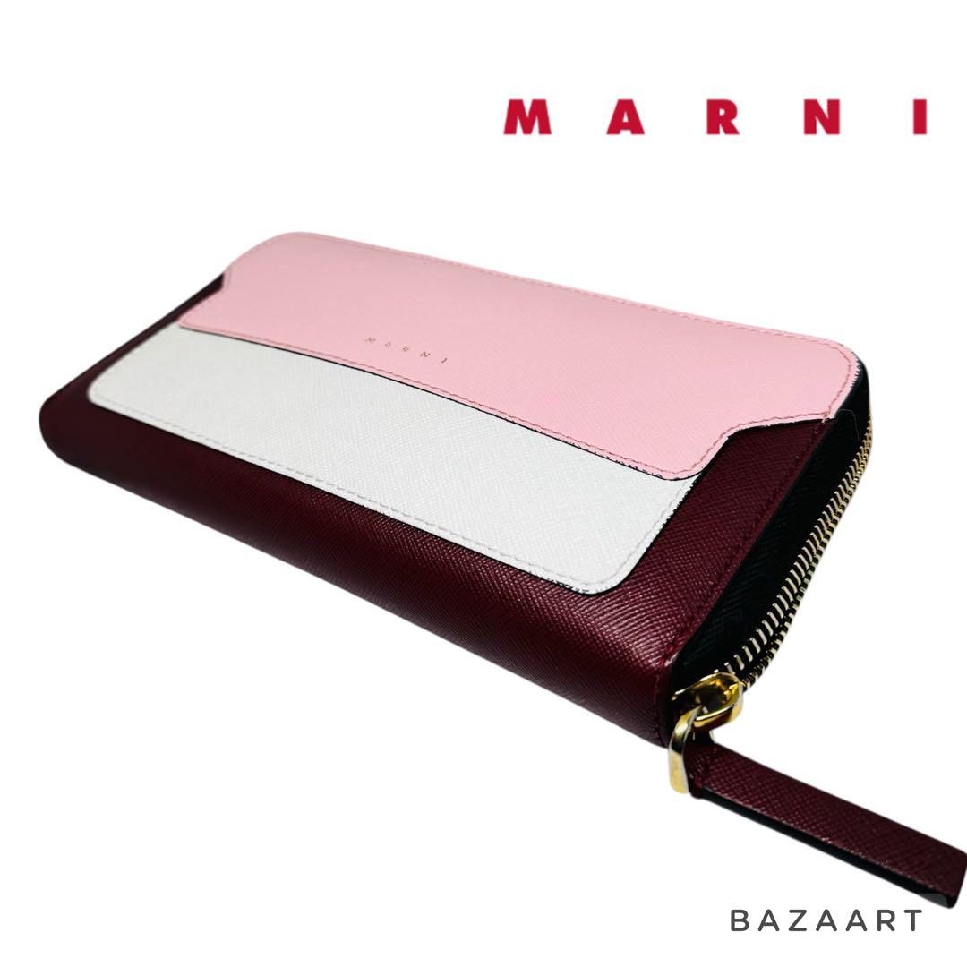 MARNI マルニ バイカラー ピンク バーガンディ ホワイト 長財布 ラウンド