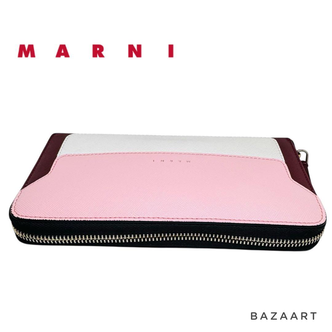 MARNI マルニ バイカラー ピンク バーガンディ ホワイト 長財布 ラウンド