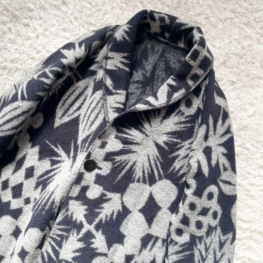 15年winterヨーガンレール ジャカードフェルトのコート ウール ネイビー