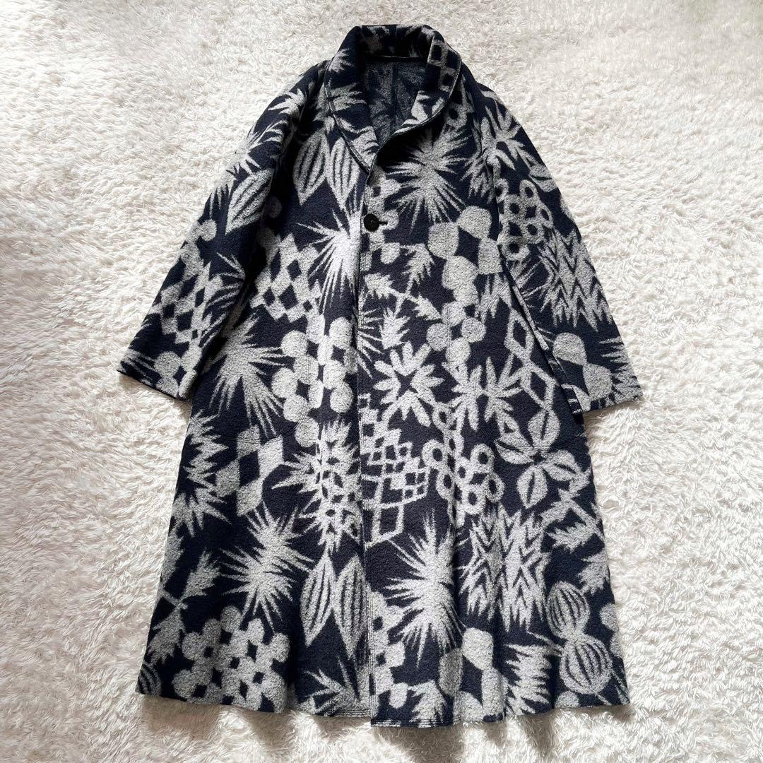 15年winterヨーガンレール ジャカードフェルトのコート ウール ネイビー