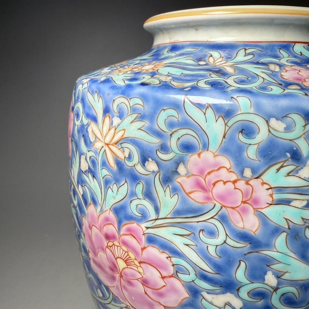 晩香窯　ARITA BANKO　希少品　里帰り品　牡丹文様花瓶　高さ24.5cm