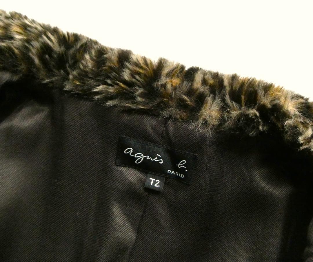 agnes b. アニエスベー　レオパード柄 フェイクファーコート