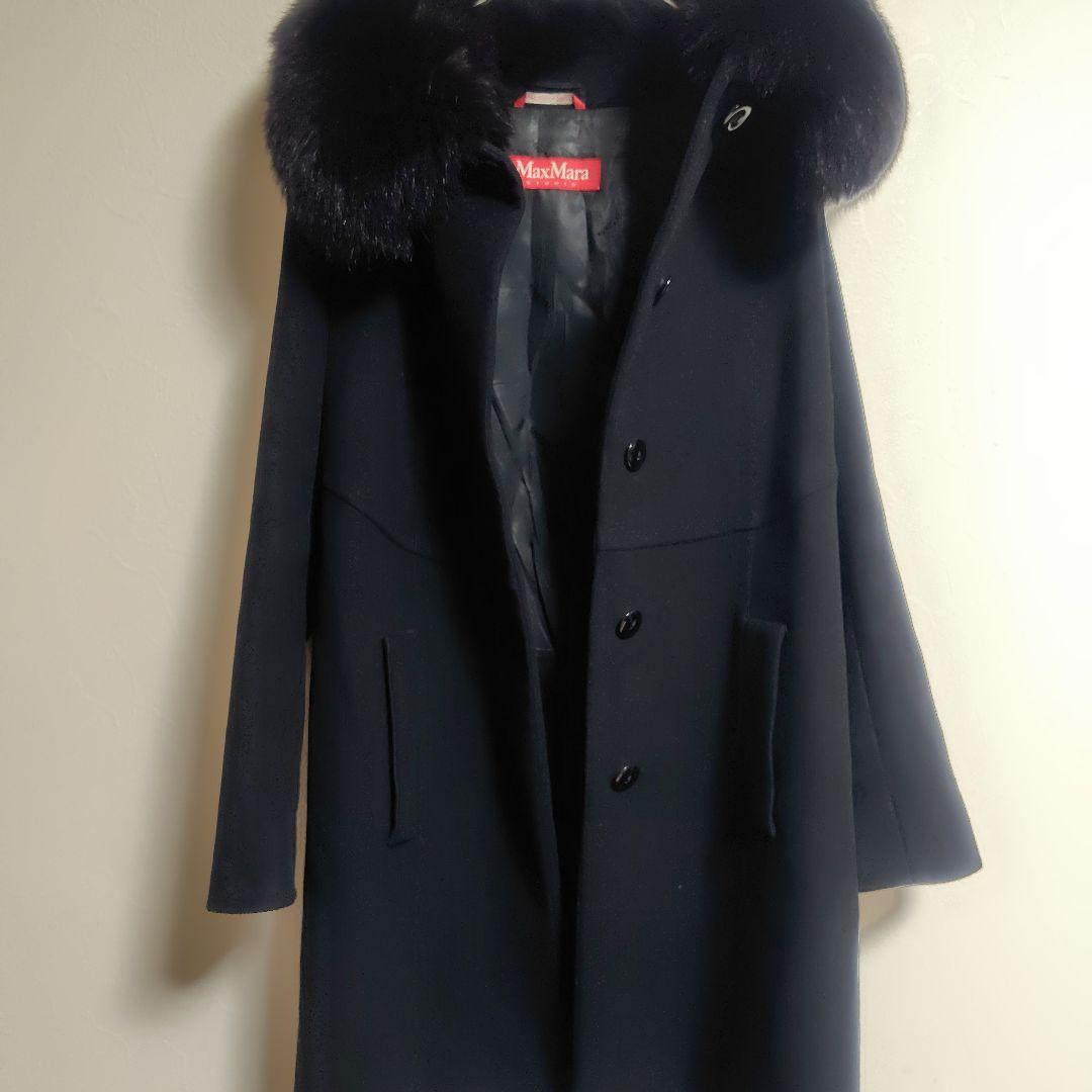 MaxMara Studio フォックスファー付 コート 38 ピュアウール
