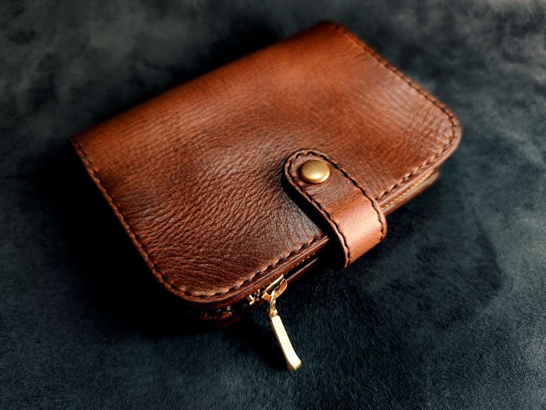 HORWEENクロムエクセル　ショートウォレット②　ブラウン×ゴールド