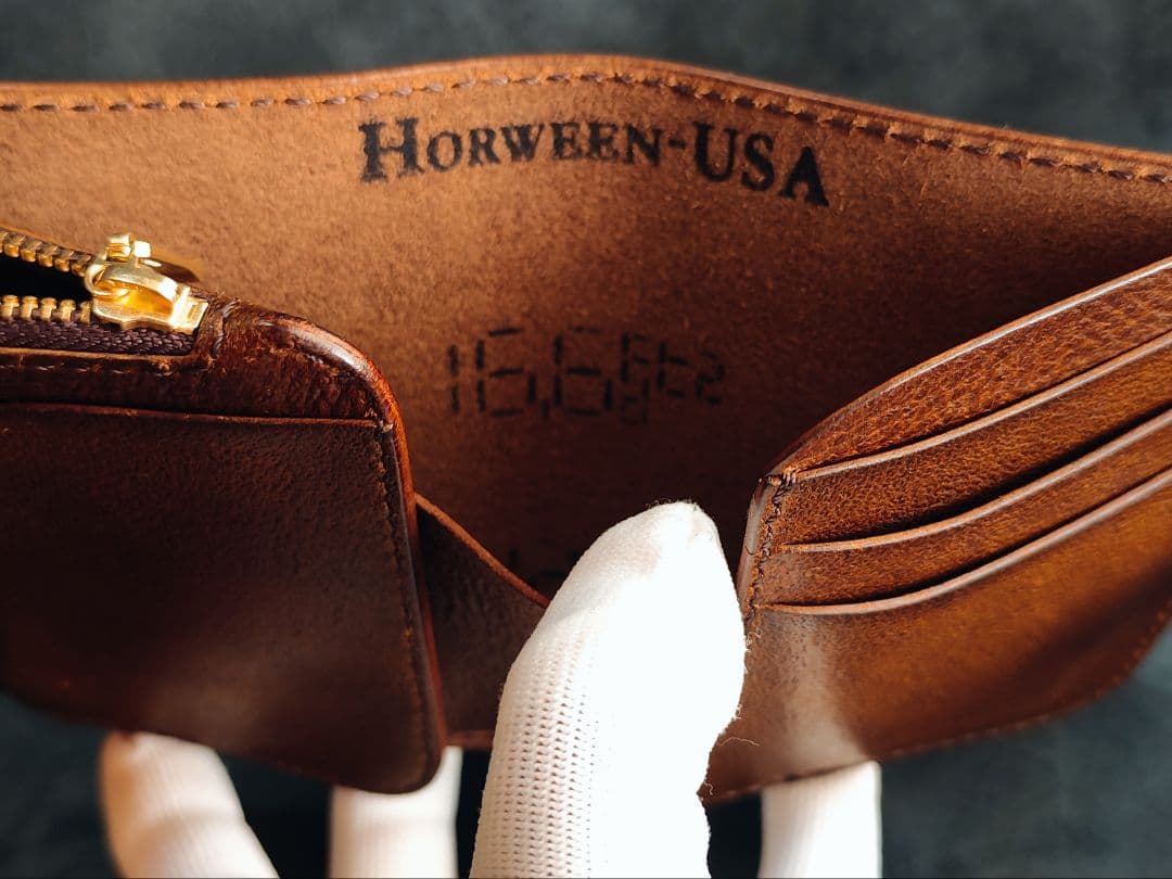 HORWEENクロムエクセル　ショートウォレット②　ブラウン×ゴールド