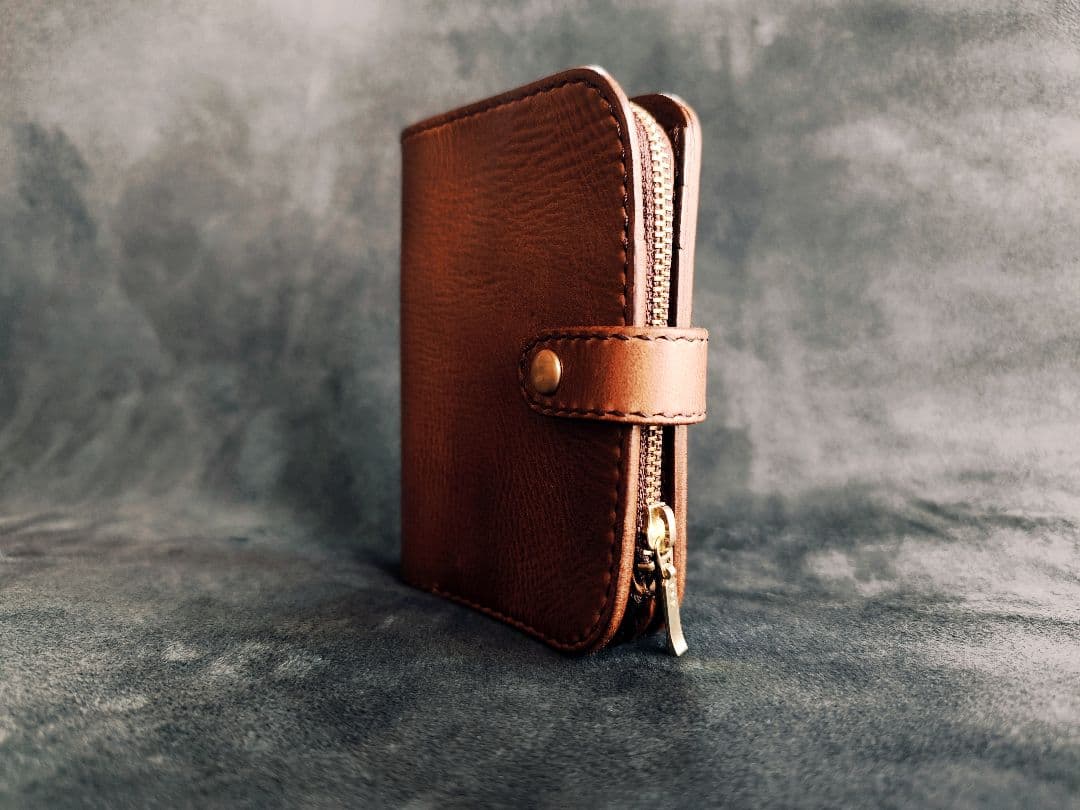 HORWEENクロムエクセル　ショートウォレット②　ブラウン×ゴールド