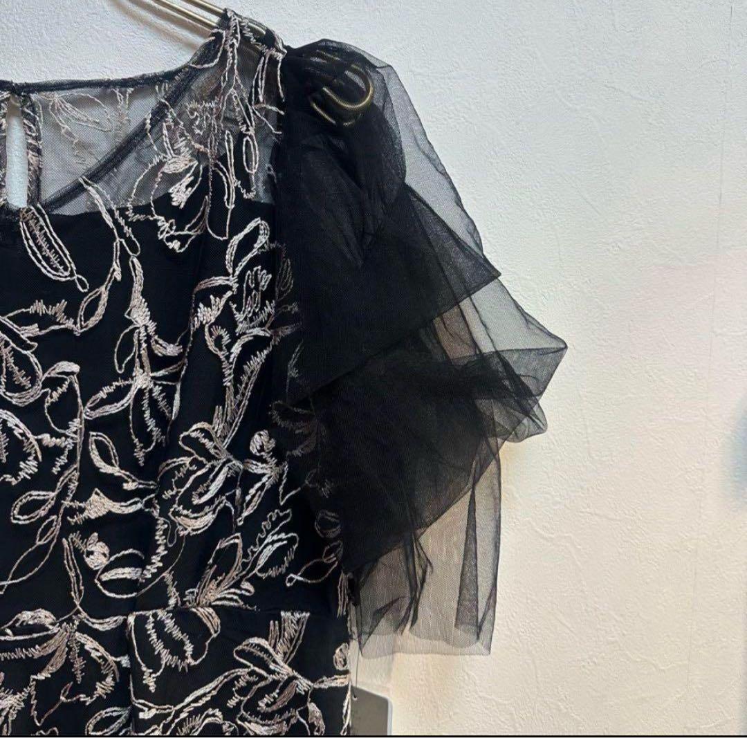 新品 リルアー　刺繍入りフリル袖ロングドレス