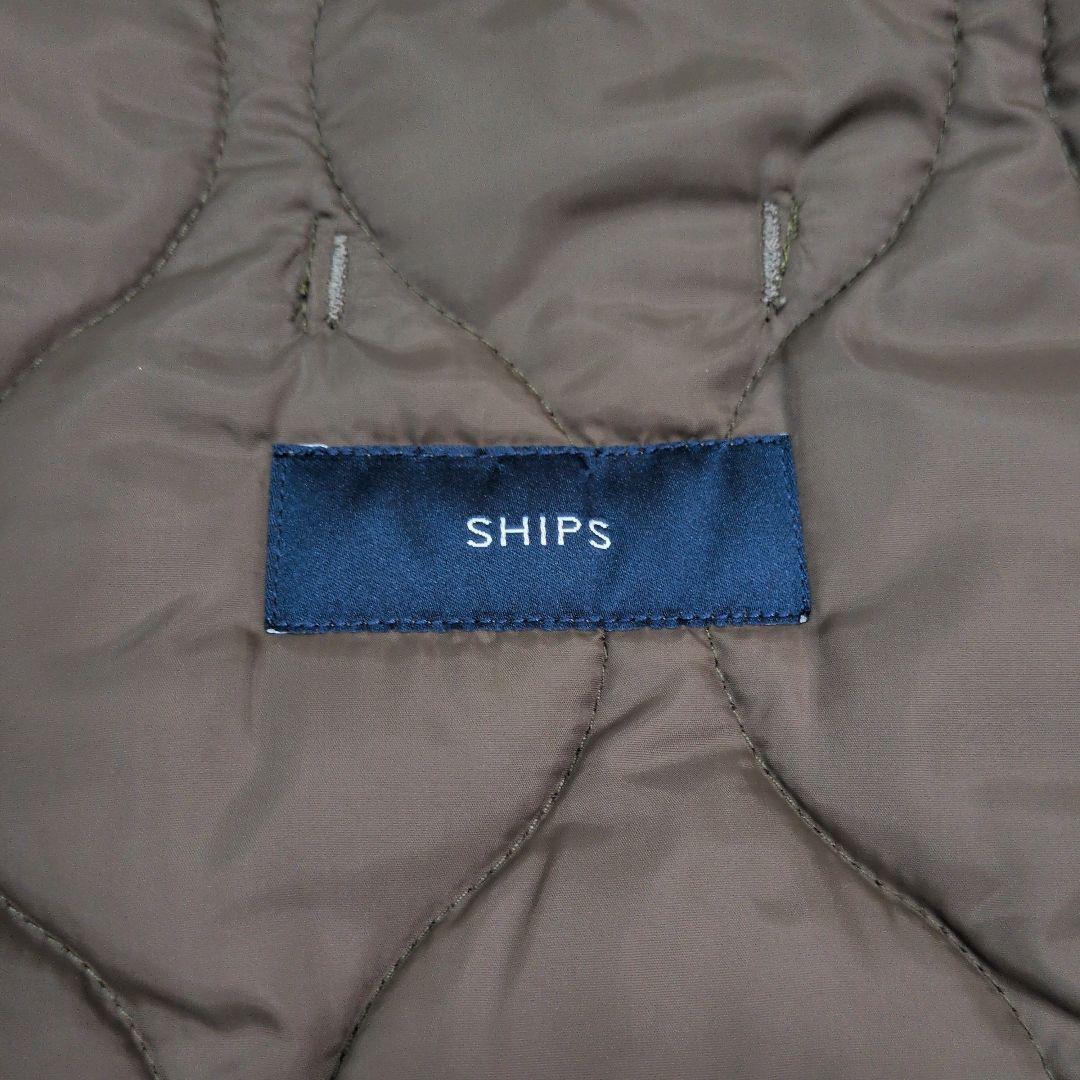 美品 SHIPS シップス ノーカラーキルティングコート カーキ