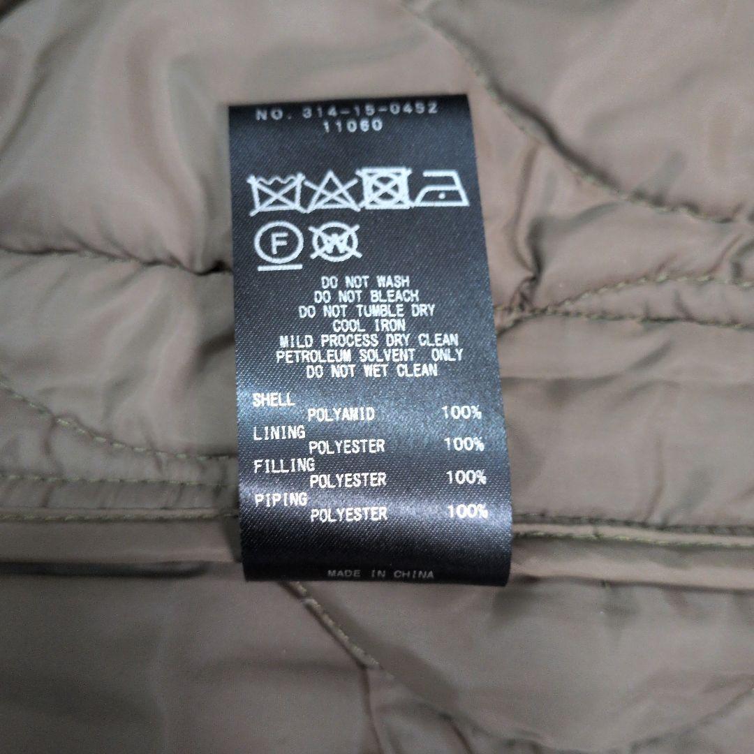 美品 SHIPS シップス ノーカラーキルティングコート カーキ